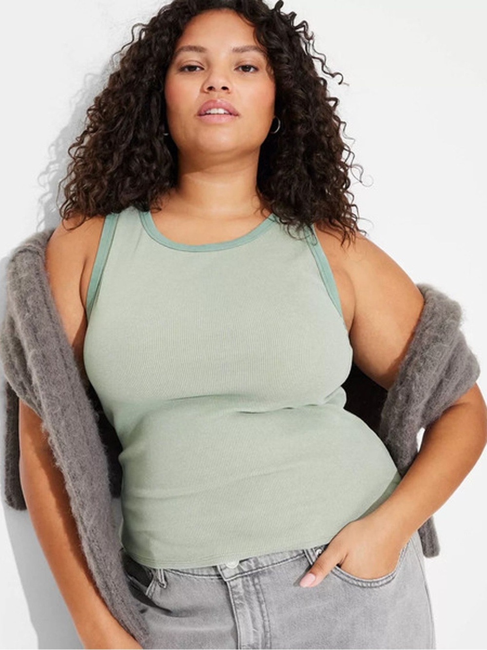 wild fable Sage Green Ribbed Tank Top